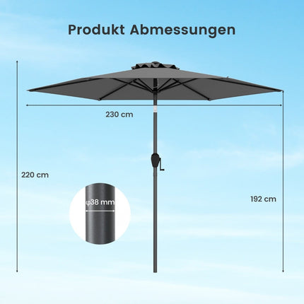 Zahradní terasový slunečník 230 cm, sklopný, šedý