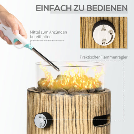 Přenosná plynová ohnivá mísa, vzhled dřeva, 10,000 BTU, Ø 21.5 cm