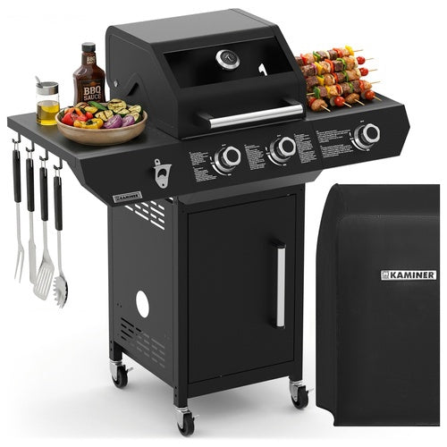 Gasgrill 10kW, Schwarz, Edelstahl, Drehspieß