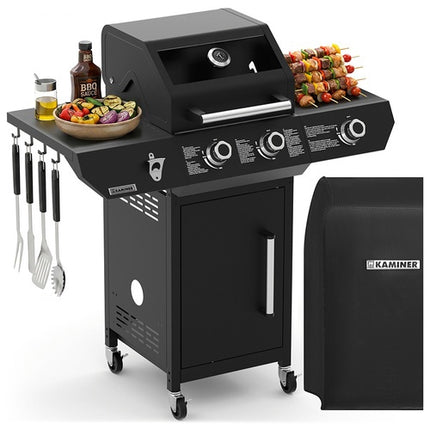 Gasgrill 10kW, Schwarz, Edelstahl, Drehspieß