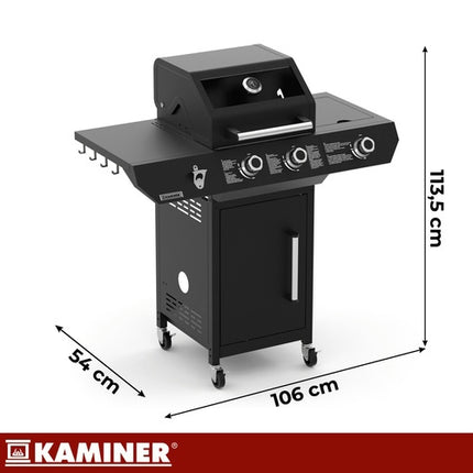 Gasgrill 10kW, Schwarz, Edelstahl, Drehspieß