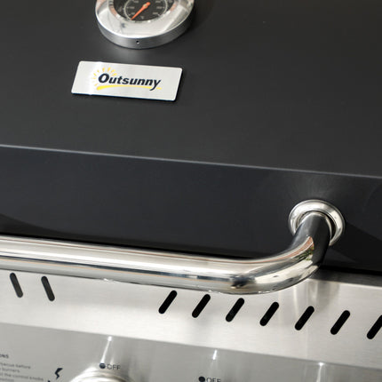 Gasgrillwagen, 4+1 Brenner, Thermometer, Räder, schwarz