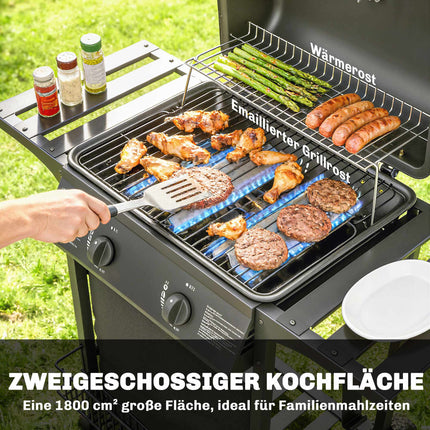 Gasgrill 5 kW, 2 Brenner, Edelstahl, Seitenablagen
