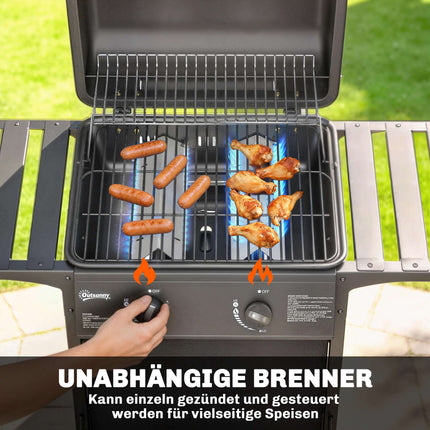 Gasgrill 5 kW, 2 Brenner, Edelstahl, Seitenablagen