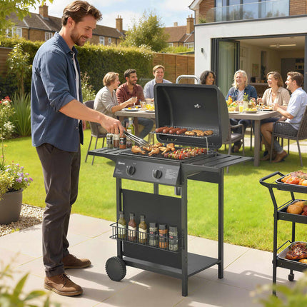 Gasgrill 5 kW, 2 Brenner, Edelstahl, Seitenablagen