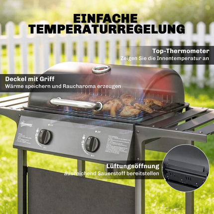 Gasgrill 5 kW, 2 Brenner, Edelstahl, Seitenablagen