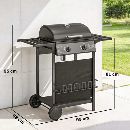 Gasgrill 5 kW, 2 Brenner, Edelstahl, Seitenablagen
