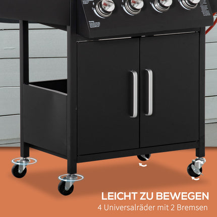 Gasgrill, 3 Brenner, fahrbarer Unterschrank mit Seitenablage