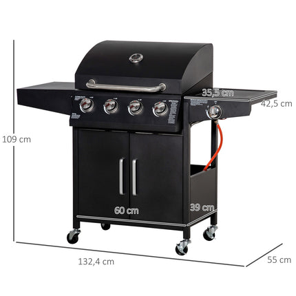 Gasgrill, 3 Brenner, fahrbarer Unterschrank mit Seitenablage