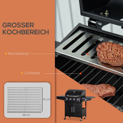 Gasgrill, 3 Brenner, fahrbarer Unterschrank mit Seitenablage
