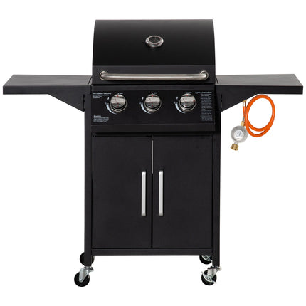 3-Flammen-Gasgrill, mobiler Wagen, Stahl, mit Seitenablage