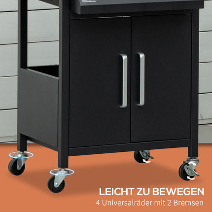 3-Flammen-Gasgrill, mobiler Wagen, Stahl, mit Seitenablage