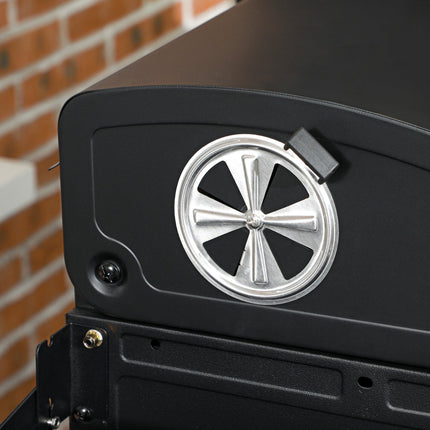 Gasgrillwagen Met 2+1 Brander, Thermometer, 3Kw, Bbq-Houtskoolgrill, Plank, Zijplank, Haak, Camping, Zwart