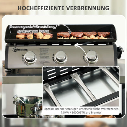 Gasgrill mit 3 Brennern, Edelstahl für den Garten