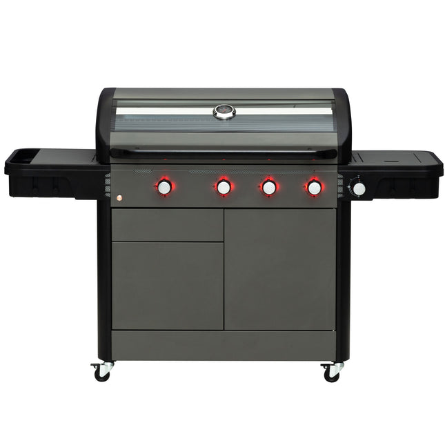 Gasgrill mit 4 Brennern und Seitenbrenner, 97x48 cm Grillfläche