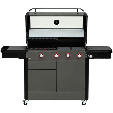 Gasgrill mit 4 Brennern und Seitenbrenner, 97x48 cm Grillfläche