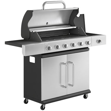 Gasgrill mit 7 Brennern, Edelstahl, großer Kochfläche