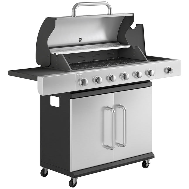 Gasgrill mit 7 Brennern, Edelstahl, großer Kochfläche