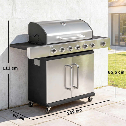 Gasgrill mit 7 Brennern, Edelstahl, großer Kochfläche