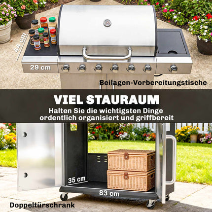 Gasgrill mit 7 Brennern, Edelstahl, großer Kochfläche