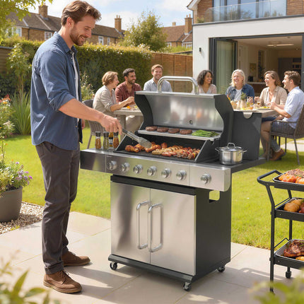 Gasgrill mit 7 Brennern, Edelstahl, großer Kochfläche