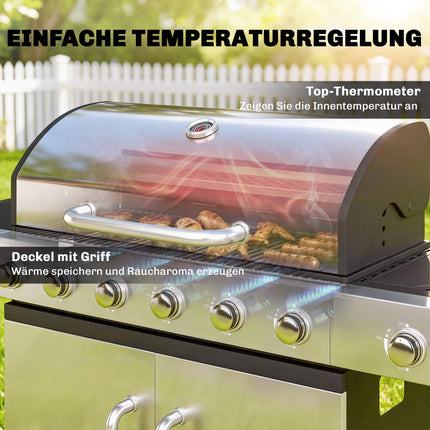 Gasgrill mit 7 Brennern, Edelstahl, großer Kochfläche
