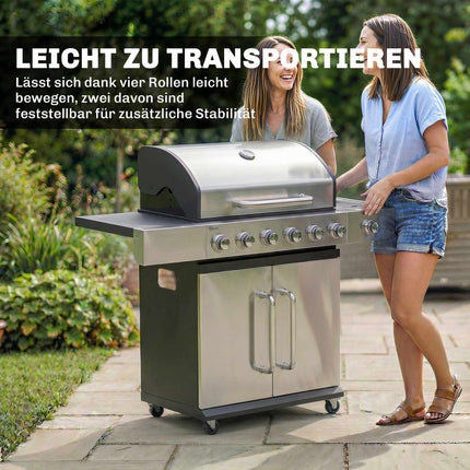 Gasgrill mit 7 Brennern, Edelstahl, großer Kochfläche