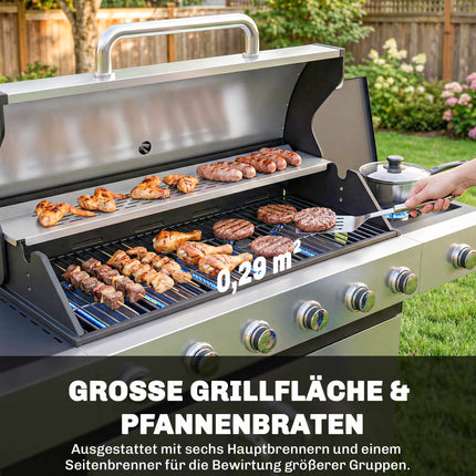Gasgrill mit 7 Brennern, Edelstahl, großer Kochfläche