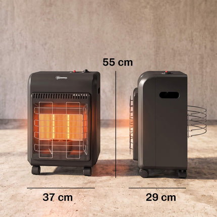 Gas Heater 1.5–4.2 kW with 3 Heat Settings and Wheels, Black, Piezo Ignition