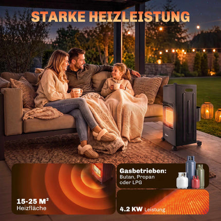 Gas Heater 1.5-4.2 kW with 3 Heat Settings and Wheels, Foldable, Cover, Black
