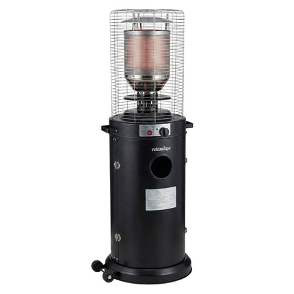 Gas Patio Heater 10-11 kW with Piezo Ignition and Castors, Cover, Black