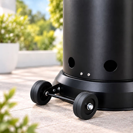 Gas Patio Heater 10-11 kW with Piezo Ignition and Castors, Cover, Black
