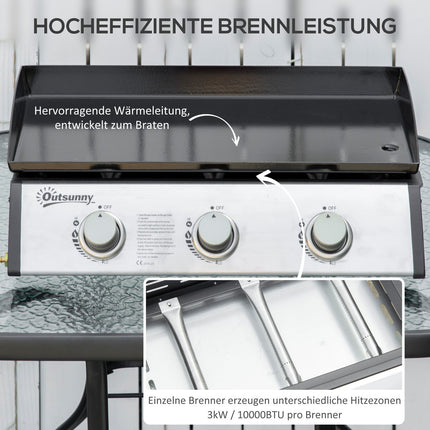 Gasgrill mit 3 Edelstahlbrennern, Druckminderer