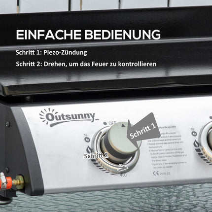 Gasgrill mit 3 Edelstahlbrennern, Druckminderer