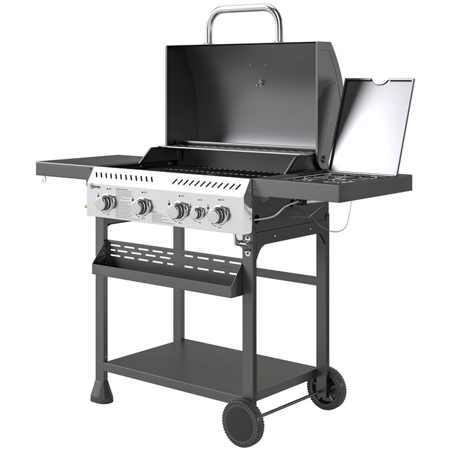 Edelstahl-Gasgrill, 12KW, 4+1 Brenner, mit Thermometer