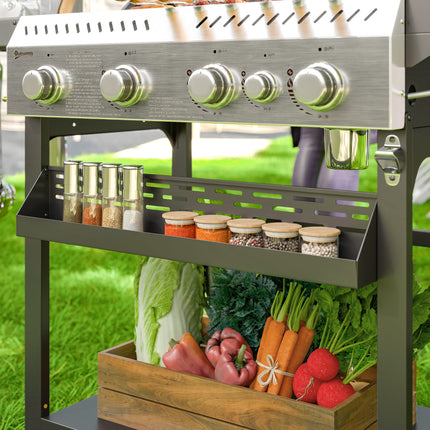 Edelstahl-Gasgrill, 12KW, 4+1 Brenner, mit Thermometer