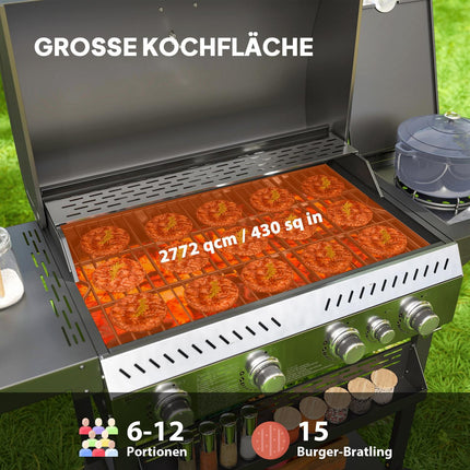Edelstahl-Gasgrill, 12KW, 4+1 Brenner, mit Thermometer