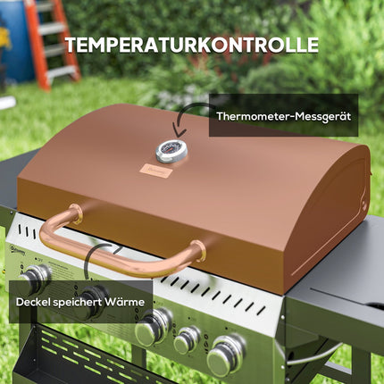 Edelstahl-Gasgrill, 12KW, 4+1 Brenner, mit Thermometer