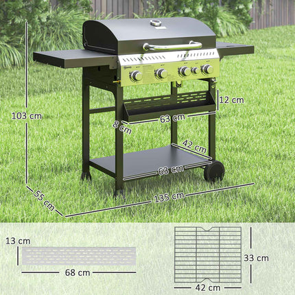 Edelstahl-Gasgrill, 12KW, 4+1 Brenner, mit Thermometer