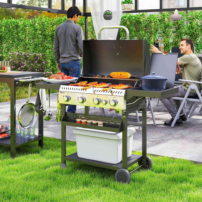 Edelstahl-Gasgrill, 12KW, 4+1 Brenner, mit Thermometer