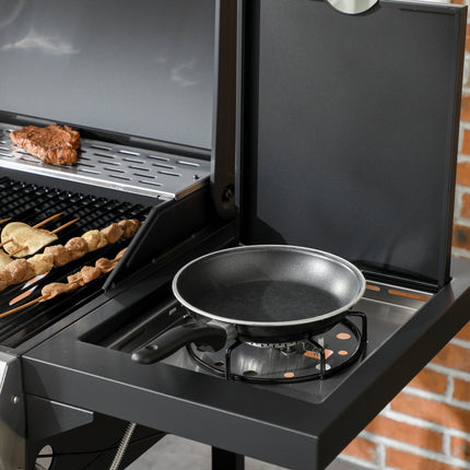 Gasgrill 3 KW 3 + 1 brander BBQ-grillwagen van roestvrij staal inclusief zijbrander, thermometer, grillrooster, kookplaat, flesopener, zijplanken, gasgrill voor balkon, camping 123 x 52 x 101 cm |