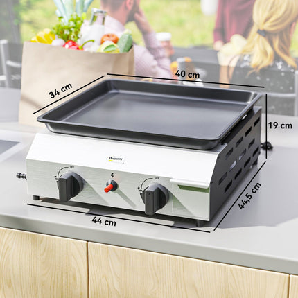 Gasgrill mit 2 Brennern und verstellbaren Füßen, 44x44,5x19 cm