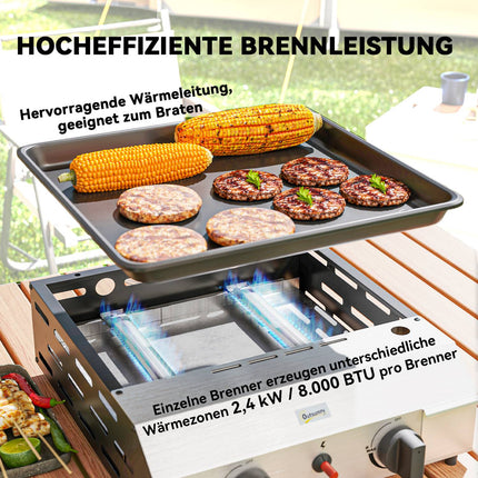 Gasgrill mit 2 Brennern und verstellbaren Füßen, 44x44,5x19 cm