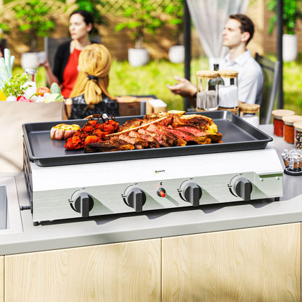 Gasgrill mit 4 Brennern, verstellbaren Beinen und Kochfeld