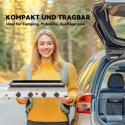 Gasgrill mit 4 Brennern, verstellbaren Beinen und Kochfeld