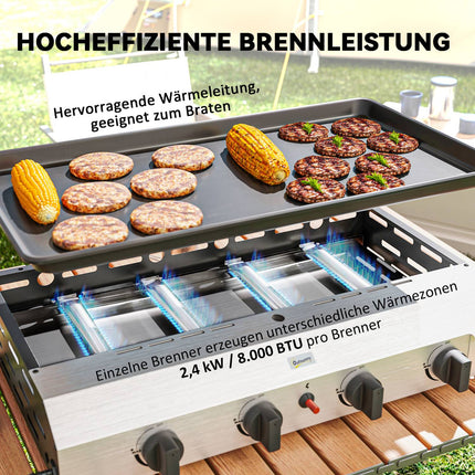 Gasgrill mit 4 Brennern, verstellbaren Beinen und Kochfeld