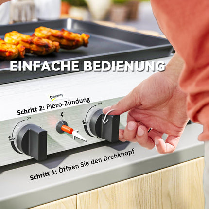 Gasgrill mit 4 Brennern, verstellbaren Beinen und Kochfeld