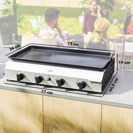 Gasgrill mit 4 Brennern, verstellbaren Beinen und Kochfeld