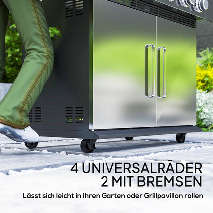 Gasgrill 8500BTU grillwagen inclusief 6 roestvrijstalen branders rolthermometer drukregelaar gasslang deksel zijplanken, BBQ tuingrill voor balkon, campinggrill 141 x 55 x 110 cm |