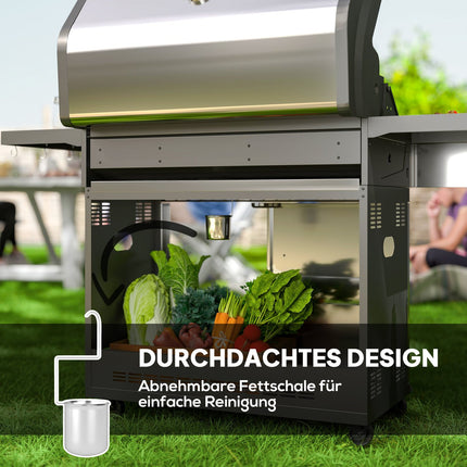 Gasgrill 8500BTU grillwagen inclusief 6 roestvrijstalen branders rolthermometer drukregelaar gasslang deksel zijplanken, BBQ tuingrill voor balkon, campinggrill 141 x 55 x 110 cm |